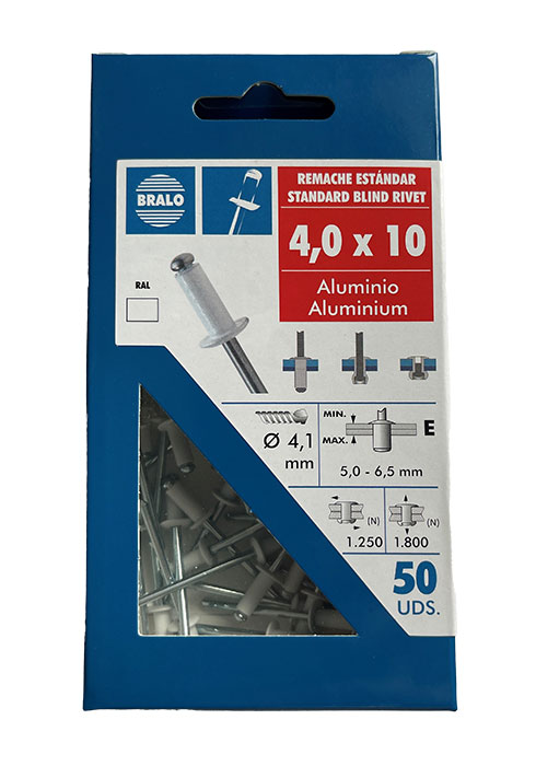 Bralo Blindnit vit alu/stål 4,0 X 10mm. 50 st. pk.