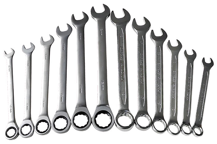 BATO BASIC Combi set ring spanners and ring ratchet spanners 10-19mm. 12 parts.