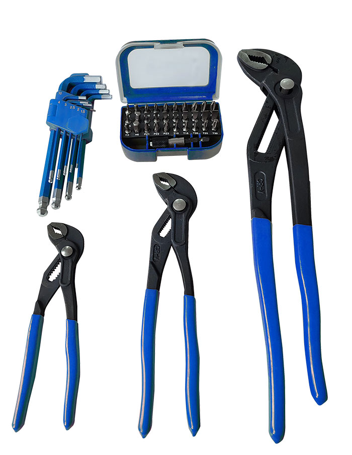 BATO BASIC Combi set water pump pliers 175-250-400mm, spanners 1.5-10mm, bit set 31 parts.